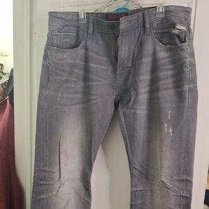 Cult of Individuality Gray Slim Jeans with Distressed Details